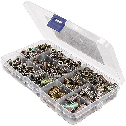 230 Pcs NUZAMAS Threaded Inserts Nuts Zinc Alloy Hex Socket Drive Screws Assorted Screw-in Nuts M4-M10 Flat Head Threaded Rivet Nuts Assortment Kit for Wood Furniture