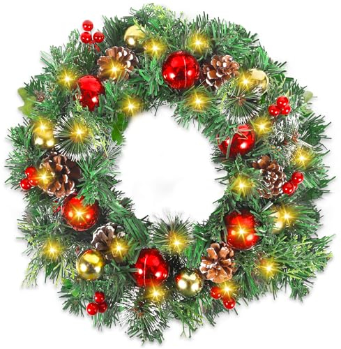 Weihnachtskranz LED 30cm Christmas Wreath, Weihnachtskranz für Tür Weihnachtskranz,Weihnachtskranz Tisch,Weihnachtskranz Türkranz für Tür Haustür,Kamin, Weihnachten Dekor
