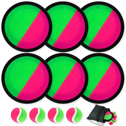 Morcheiong Gioco di palline da lancio e cattura giochi all'aperto per bambini e famiglie con 6 pagaie, 4 palline e 1 borsa portaoggetti (nero)