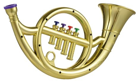 Jemora Corno francese con 4 tasti codificati colorati Strumenti musicali a fiato per bambini Corno mimico educativo precoce in ABS ecologico per bambini piccoli