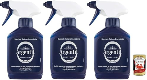 Argentil Nettoyant Spécifique Argent Spray Polissage Rapide et Effet Antioxydant, avec Agents Auto-Actifs, 3 x 150 ml + Italian Gourmet Polpa 400 g