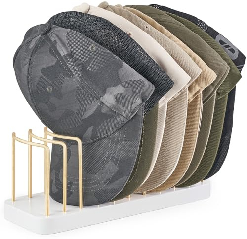 Mkono Hat Organizer for Baseball Caps, Hat Holder for 10 Baseball Caps, Tabletop Hat Rack Stand Hat Storage Display Baseball Cap Organizer for Desk Closet Shelf Dresser, White
