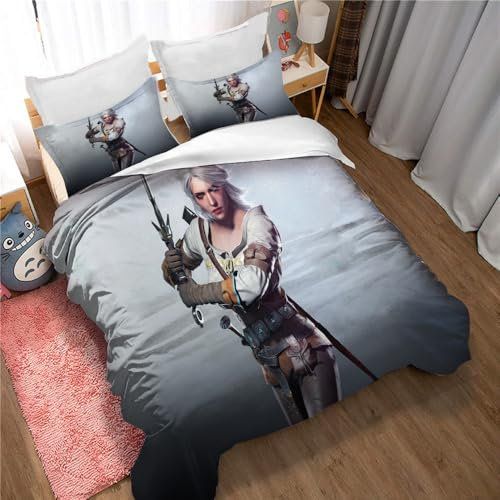 Ste-X Bettbezug King Size Hotelqualität Bettwäscheset Witcher Wild Hunt Bettbezugset Weicher, Atmungsaktiver Bettbezug Aus 100% Polyester-Baumwolle Mit Kissenbezügen (Witcher 05,135x200cm)