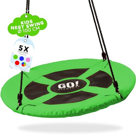 GO!elements altalena a nido | altalena rotonda per bambini e adulti | regolabile in altezza fino a 150 kg | Dimensioni: ø 100 cm, Colore: Verde