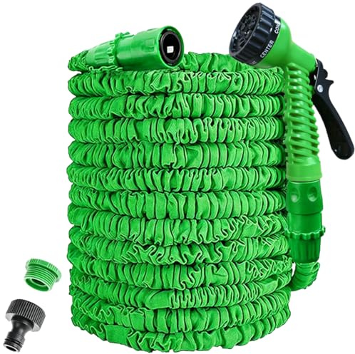 Expandable Garden Hose, Flexible Hose Pipe with 8 Function Spray Nozzle, Hosepipes for Garden, 3 Times Stretch Small Magic Water Hose Short Hosepipe with 3/4, 1/2 Fittings (25ft, Green)