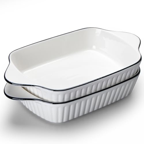 Baking Dishes set of 2, 10.5'' Lasagne Dish, Ceramics Rectangular Baking Dishes with Handles,Ceramic Baking Dish, Oven Dish, Lasagna Casserole Pan, Oven Safe & Microwave Safe