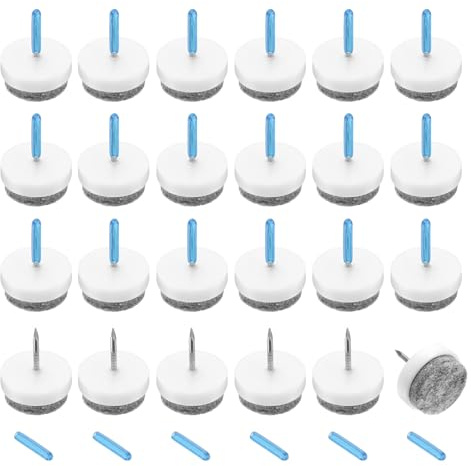 QUARKZMAN 24Pcs Almohadillas de Fieltro con Clavos, Almohadillas de Fieltro Redondas Deslizadores de Muebles Protectores de Piso para Muebles de Madera Mesa Sofá Silla (22mm, Blanco)