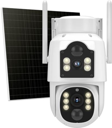 Hiseeu Wireless Solar Camera Outdoor 4MP Dual Lens, Wireless Home Security Camera 5G & 2.4G WiFi Pro, 360° PTZ, Motion Detection, Color Night Vision, IP66, 2-Way Audio, Auto Tracking, No Subscription