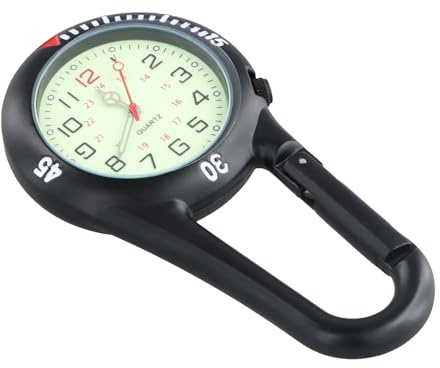 Ziyonix Clip-on Watch Orologio Sportivo con Moschettone, Orologio Infermiere Bagliore Al Buio Orologio Al Quarzo Multifunzione Orologio da Tasca per Dottore Infermiera Arrampicata (Nero)