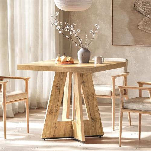 Tribesigns Square Dining Table for 4, 80 x 80 x 75 cm Small Kitchen Table with Pedestal Base, Farmhouse Dinner Table for Dining Room Kitchen, Living Room