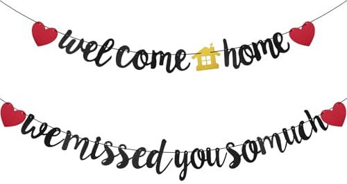 Cartel de bienvenida a casa con texto en inglés We Missed You So Much, decoración de fiesta con purpurina negra, suministros temáticos familiares para regreso a casa