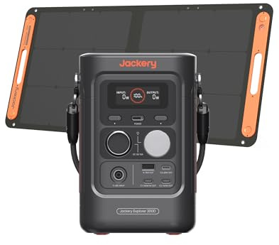 Jackery Explorer 300D Générateur Électrique Portable avec 100W Panneau Solaire, 288Wh Batterie LFP Ultra-Léger, Câble 2 en 1 pour Porter et Charger, 5 Portes USB-C/USB-A/CC pour Plein Air, Télétravail