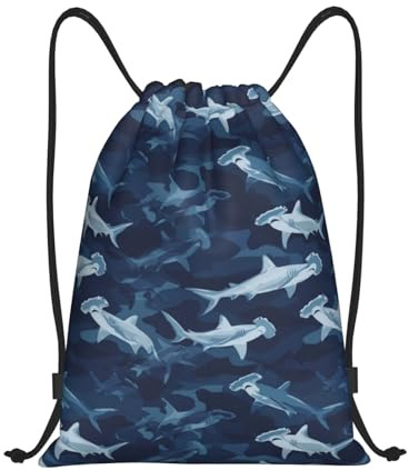 Imprimé Requin-Marteau Camouflage Bleu Homme Femme Sac À Cordon Avec Cordons De Serrage Sacs De Gym Étanche Sac À Dos À Cordon Pour Yoga Gymnastique Vacances Piscine