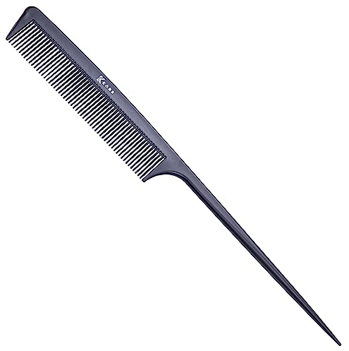 Kobe Professional Carbon Fibre Tail Comb, Fine Teeth Lightweight, Shatter-Proof, Anti-Static and resistant to high temperatures. Back combing, weaving, tinting, perming & styling, 227mm long.