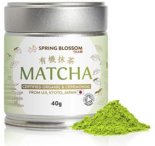 40g Organic Matcha Green Tea Powder Japanese Ceremonial Grade from Uji, Kyoto, First Harvest Stone-Ground, UK Soil Association Certified, Natural Energy & Focus, Vegan, Detox Superdrink, Large 40g Tin