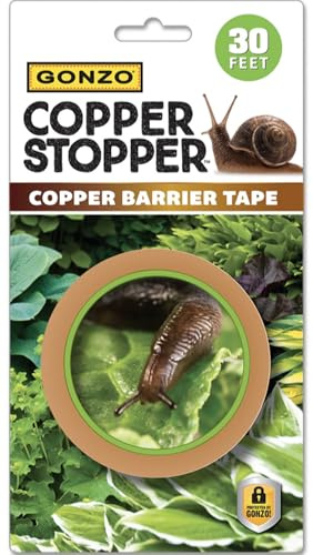 GONZO Copper Stopper Slug and Snail Barrier Tape 30 Feet - Non-Toxic Slug & Snail Repellent - Pet Safe - Plant Guards for Potted Plants - Pack of 1