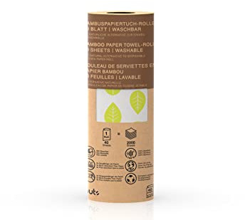 Mehrweg Küchenrolle | 1 Rolle | 40 Tücher | Waschbare Bambustücher | 100% Bambus-Viskose | Alternative zur Einweg-Küchenrolle | Saugfähig und Reissfest | Wiederverwendbar