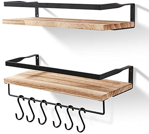 himaly Floating Shelves for Wall,2 PCS Rustic Wooden Kitchen Shelf | Decorative Shelves Display Book Picture for Bathroom, Bedroom, Living Room, Kitchen, Office ,etc