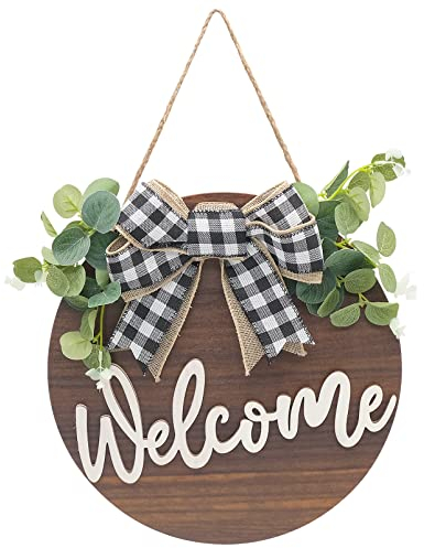 Willkommensschild Haustür Rustikale Runde Holz Willkommen Türschild Willkommenskränze zum Aufhängen Wandkranz Ganzjährig für Hochzeit Bauernhaus Veranda Wohnzimmer Wanddeko (30 x 30 cm)