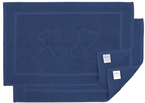 BANANALU 2 Stück Badvorleger Badematte Qualität 100% Baumwolle, Dunkel Blau (3938), 50x70cm, 700g/m2