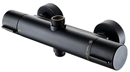 AFUDER Mitigeur Thermostatique de Douche 38℃ Bain noir Thermostatique de Douche Robinet de Douche à Deux Sorties Bas G 1/2 Haut 3/4 BSP Robinet de Douche en Laiton Chromé