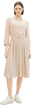 TOM TAILOR Damen Kleid mit Muster & Bindegürtel, 30148 - Beige Geometric Design, 44