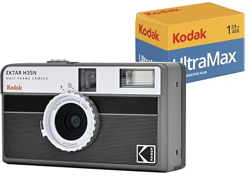 KODAK EKTAR H35N halvformat filmkameraset med Kodak Ultramax 24EXP-rullfilm (svart randig)