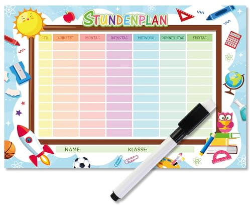 HOWAF Stundenplan Abwischbar Magnetisch inkl Stift, Stundenplan Magnetisch, Stundenplan 1. Klasse zum Schulanfang Deko, Einschulung Deko, Geschenke zur Einschulung, Schultüte Füllung Junge Mädchen