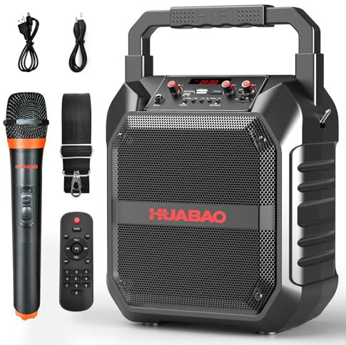 HUABAO Máquina de karaoke, altavoz Bluetooth portátil con micrófono inalámbrico para adultos y niños, sistema PA con control remoto, soporta tarjeta TF/USB/FM/AUX para fiestas en casa, interiores y