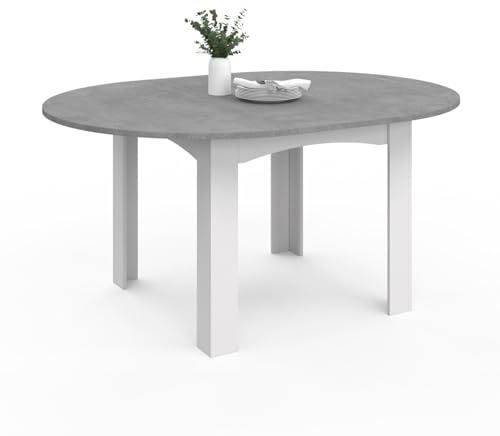 IDMarket - Table à Manger Extensible Ronde Dona 4-8 Personnes Blanc Plateau Effet béton 110-150 cm