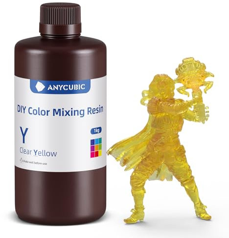ANYCUBIC DIY Color Mixing Resin, Hochpräzises 405 nm SLA UV-härtendes Harz mit DIY-Farbmischung, einstellbarer Transparenz, Unterstützt 100+ Farb-Debugging, Klares Gelb, 1000g