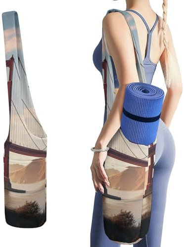 JKLQWH Golden Gate Bridge bedruckte Yogamatten-Tasche, lange Tragetasche mit Taschen für Ihr Yoga-Zubehör, Übung, Yogamatte, Tragetasche, multifunktionale Aufbewahrungstasche, hält die meisten