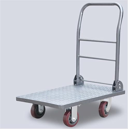 MYVVKIA Carro de Plataforma con Plataforma Plana y Ruedas giratorias de 360 Grados, Carro de Empuje Manual Plegable de Metal para almacén, Capacidad de Carga de 440 LB