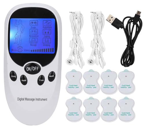 Muskelstimulator TENS Gerät Schmerztherapie Reizstromgerät, Inklusive 8 Elektroden, mit 6 Modi 15 Intensitäten, Muskelstimulation, Elektrische Nervenstimulation für Bein Rücken Schulter Nacken