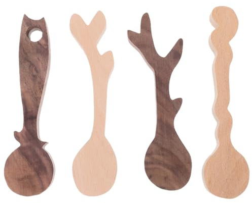 LALAFINA 4Pcs Spoon Carving Blanks Kit Unfinished Wooden Spoon Blanks for DIY Hobbyists and Beginners Woodcraft Whittling Project