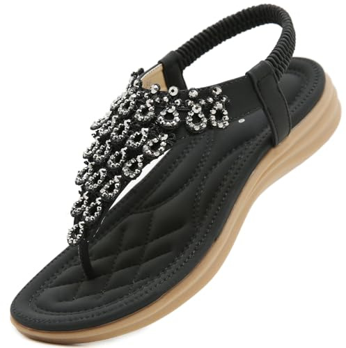 Acfoda Sandales Femme Été Confortable Plates Bohême Sandals | Sandalette et Mules,Mode Plage Tongs,Léger Chaussures,Orthopédique,Nus Pieds