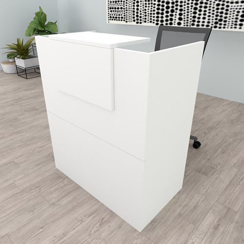 Henor Bancone Reception Oja. 80 x 50 x 107 cm. Legno Con tavolo interno. Ideale per ufficio, reception, attenzione, commercio. Bianco Opaco Ignifugo