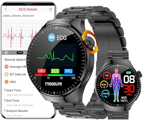 Smartklocka EKG & urtavla/svarssamtal, 3,5 cm vattentät smartklocka med oximeter, SpO2, hjärtfrekvens, meddelande och samtalspåminnelse för Android iOS