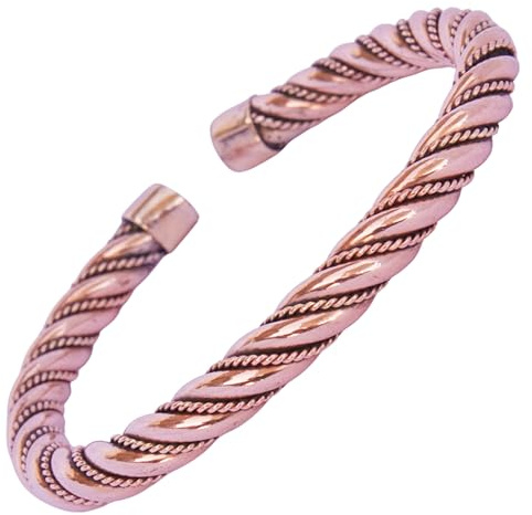 Bracciale in Rame Puro Intrecciato a Mano Nepalese, Rotondo, Regolabile Unisex, Gioielli Hippie Boho Tibetano