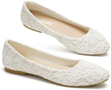 GLAMORA Ballerines Femme Dentelle Ajourée Bout Rond Coupe Étroite Chaussures Plates Respirantes Confortables Légères Souples Élégantes Antidérapantes Slip-on