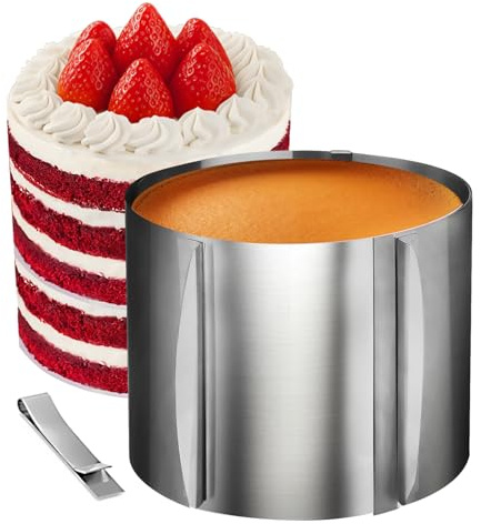 KITDAHOM Aro Ajustable para Tartas - Molde Redondo 15 cm de Altura Ø 16-30 cm - Acero Inoxidable - Resistente al Calor, Estable, con Escala - Para Hornear, Decorar y Dar Forma a Tartas