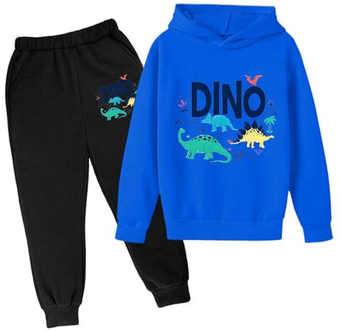 Garçon Ensemble de Survêtement Dinosaure Imprimé, Sweat à capuche de Jogging et Pantalons de sport pour 3-14 Ans, Ensemble Survêtement de Jogging Hiver Casual Chaud Mode Enfants pour Vacances