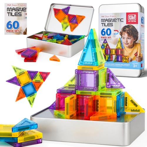 minghaoyuan Azulejos magnéticos 60 Piezas de Bloques de construcción magnéticos de Viaje, Mini imanes de construcción de Bloques de construcción Juguetes con Caja de Hierro, Regalo de niños y niñas