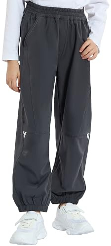 Gogokids Boys Girls Hiking Pants Fleece Lined Waterproof Rain Snow Pants Winter Cargo Pant Casual Athletic, Deep Gray, 9-10 Years