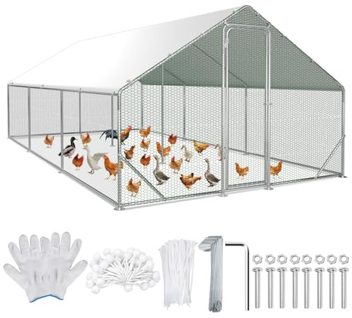 Ollewiellan 3 x 6 x 2 m hönshus utomhusinhägnad kycklinghus i galvaniserat stål, hönshus med dörr och bar fjäderfähus för höns, kaningäss, duvor och vaktlar, metallinhägnad med nät