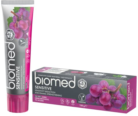 Dentifrice Biomed Sensitive 98% naturel | Sensibilité et renforcement de l’émail | Extrait de pépins de raisin rouge, végétalien, sans SLES 100 g