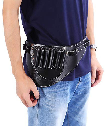 Yosoo Funda de piel sintética para herramientas para tijeras y accesorios de peluquería profesional porta tijeras, trabillas para cinturón - Negro
