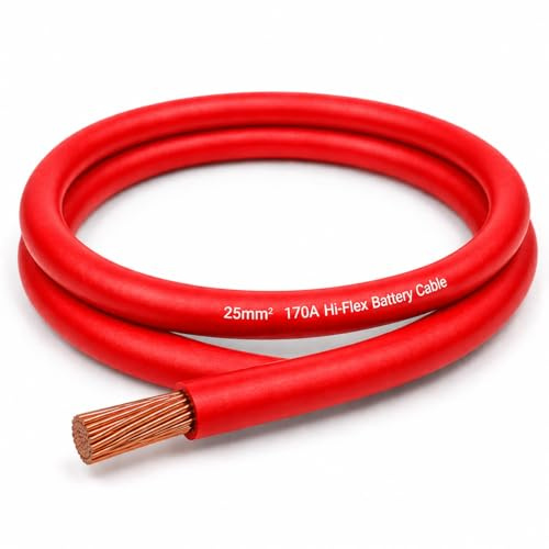 MKGT 170A Hi-Flex Battery Cable – 25mm2 3 Gauge Pure Copper Single Core PVC Welding Wire for 12V & 24V Automotive, Campervan, Solar, Inverter & Leisure Battery Systems (Red, 10 Meters)