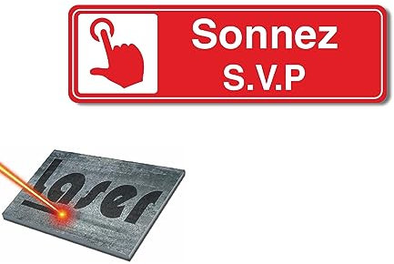 Mygoodprice Plaque gravée autocollante 13x4cm sonnez SVP Fond Rouge