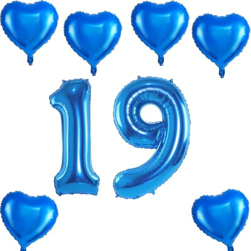 Haosell Ballon gonflable en forme de chiffre 19 - Bleu - À l'hélium - Numéro 19 - Pour fête d'anniversaire - Décoration d'anniversaire - XXL - 19 cm